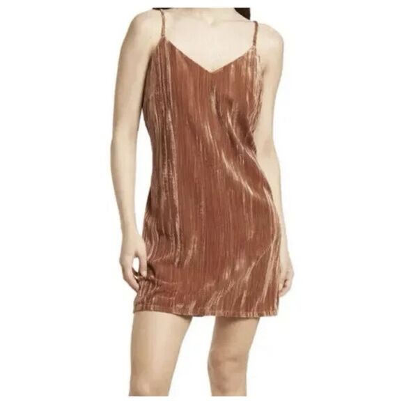 New Elodie Women's Size S Clay Brown Velvet Sleeveless Cami Mini Dress - Picture 1 of 9